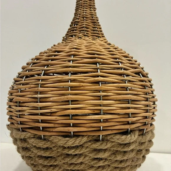 Rattan Rope and Wire Vase with Small Glass Bottle as a Vase in top for Flowers - Picture 7 of 13